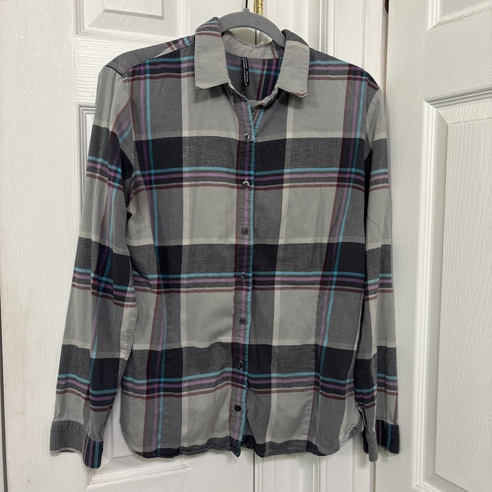 Kuhl Womens Flannel Shirt LS Plaid Cotton Blend Gray Purple 8342 Large